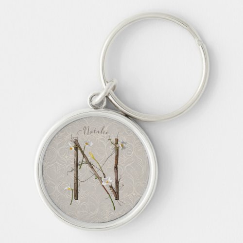 Minimalist Monogram N Dainty Florals  Vines Keychain