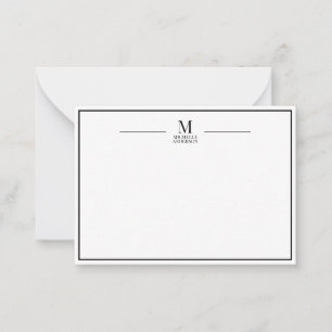 Minimalist Monogram Name Boarder Black & White Note Card