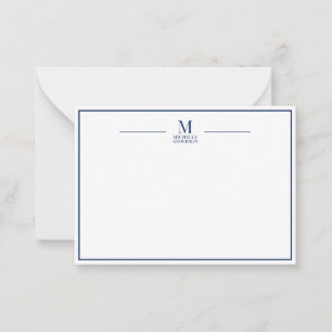 Minimalist Monogram Name Boarder Navy & White Note Card