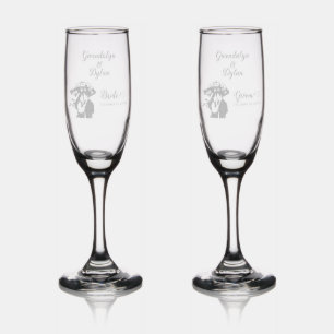 Minimalist monogram name elegant couple umbrella champagne flute