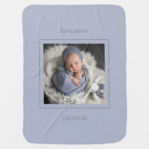 Minimalist Monogram Name Initial Photo Dusty Blue Baby Blanket