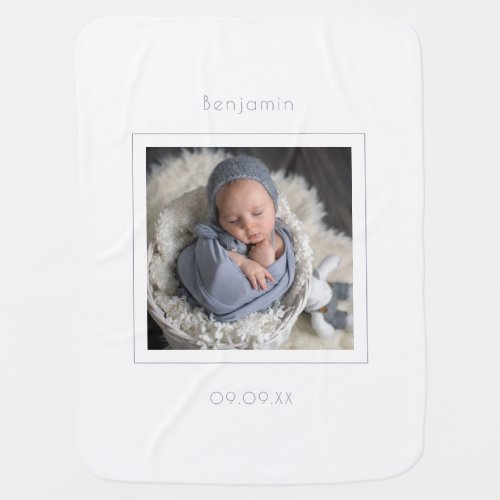 Minimalist Monogram Name Initial Photo Soft Gray Baby Blanket