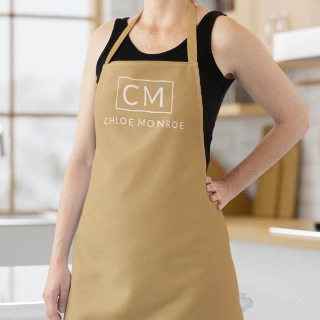 Minimalist Monogram Name Modern Mustard Yellow Apron (Creator Uploaded)