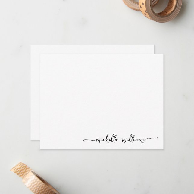 Minimalist Monogram Name Stylish Signature Script  Note Card (Front/Back In Situ)