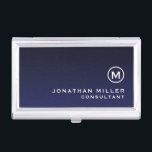 Minimalist Monogram Navy Blue Business Card Case<br><div class="desc">Elevate your networking game with this minimalist business card case featuring a monogram medallion, name and title or custom text of your choice. The sleek and sophisticated design makes a statement of elegance and professionalism. The case is perfect for holding your business cards, credit cards, or IDs. It's compact and...</div>