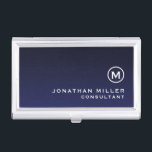 Minimalist Monogram Navy Blue Business Card Case<br><div class="desc">Elevate your networking game with this minimalist business card case featuring a monogram medallion, name and title or custom text of your choice. The sleek and sophisticated design makes a statement of elegance and professionalism. The case is perfect for holding your business cards, credit cards, or IDs. It's compact and...</div>