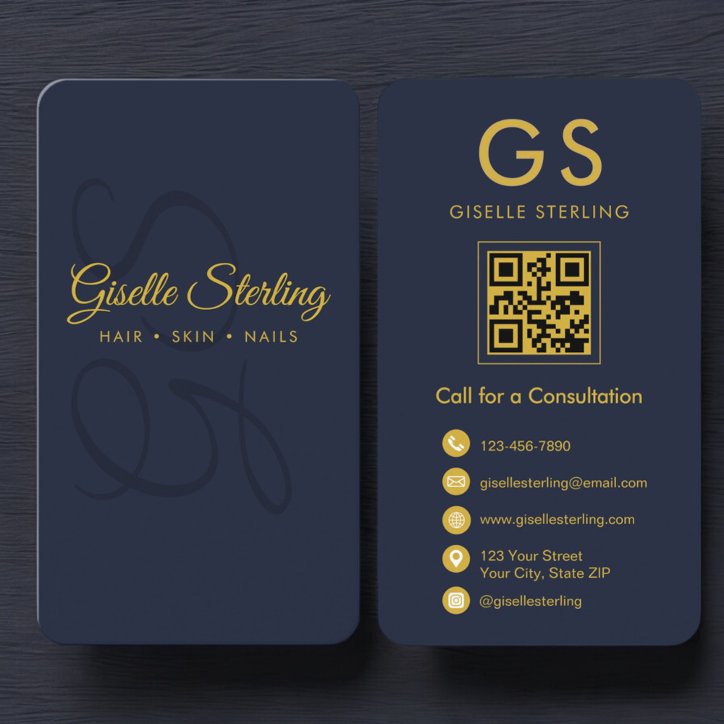 Minimalist Monogram Navy Blue Gold QR Business Business Card