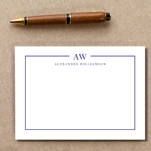 Minimalist Monogram Navy Blue Note Card