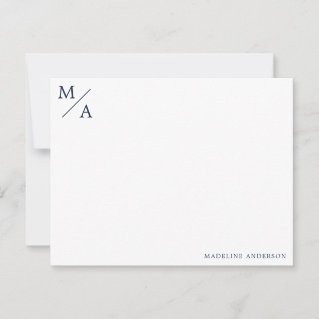 Minimalist Monogram Navy Blue Note Card (Front)