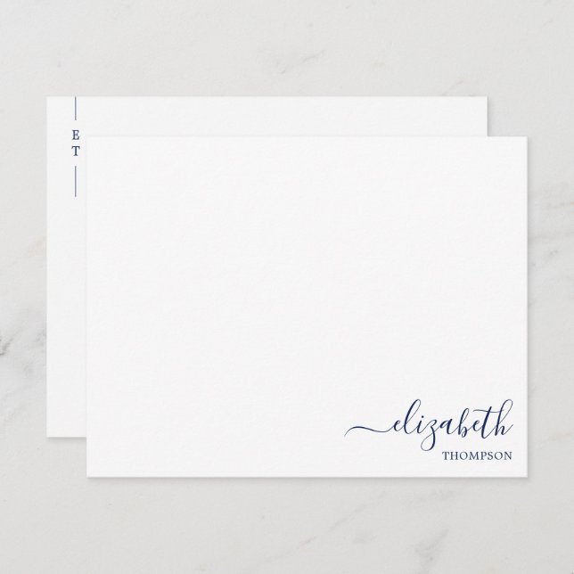 Minimalist Monogram Navy Blue Simple  Note Card (Front/Back)