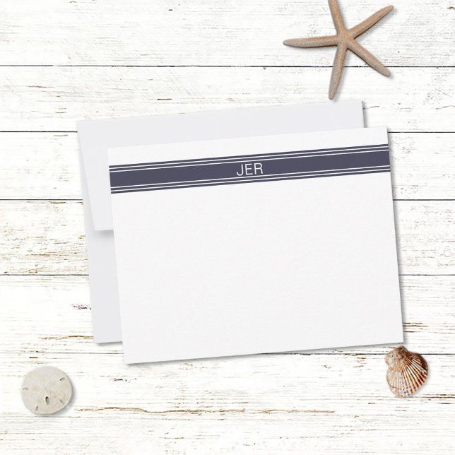 Minimalist Monogram Navy Blue White  Note Card (Creator Uploaded)