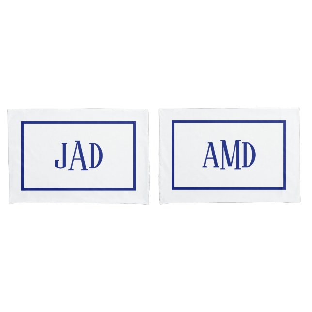 Minimalist Monogram Navy Blue White Rectangle Pillow Case (Front-Set)