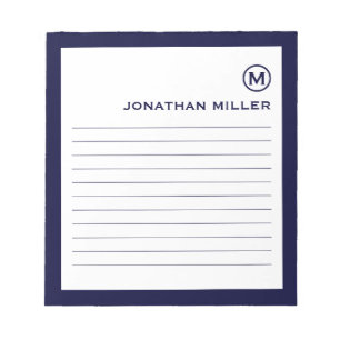 Minimalist Monogram Navy Lined Notepad