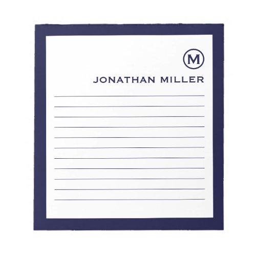 Minimalist Monogram Navy Lined Notepad