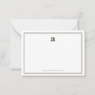 Minimalist Monogram Olive Green Two Border Note Card