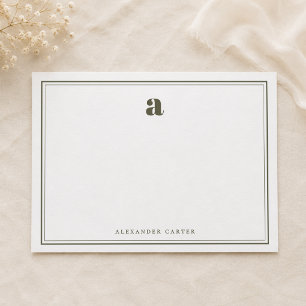 Minimalist Monogram Olive Green Two Border Note Card