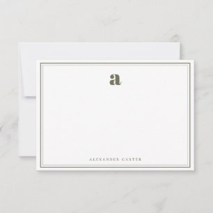 Minimalist Monogram Olive Green Two Border Note Card