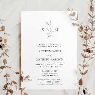 Minimalist Monogram Olive Leaf Engagement Party Invitation
