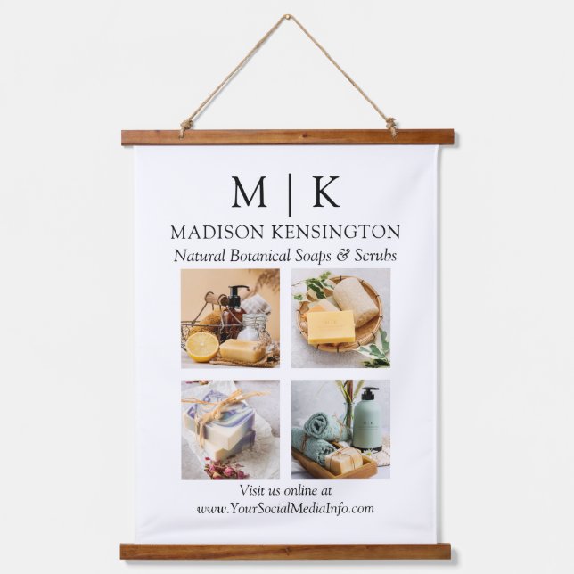 Minimalist Monogram or Add Logo Business 4 Photos Hanging Tapestry (Front)