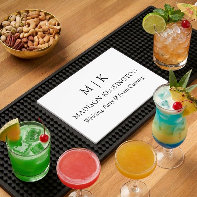 Minimalist Monogram or Add Logo Business Bar Mat (Customize to change text size, style or background color.)