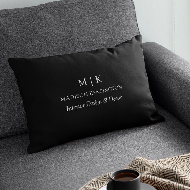Minimalist Monogram or Add Logo Business Black Accent Pillow (Edit to Customize text, colors and more)