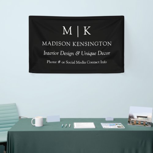 Minimalist Monogram or Add Logo Business Black Banner