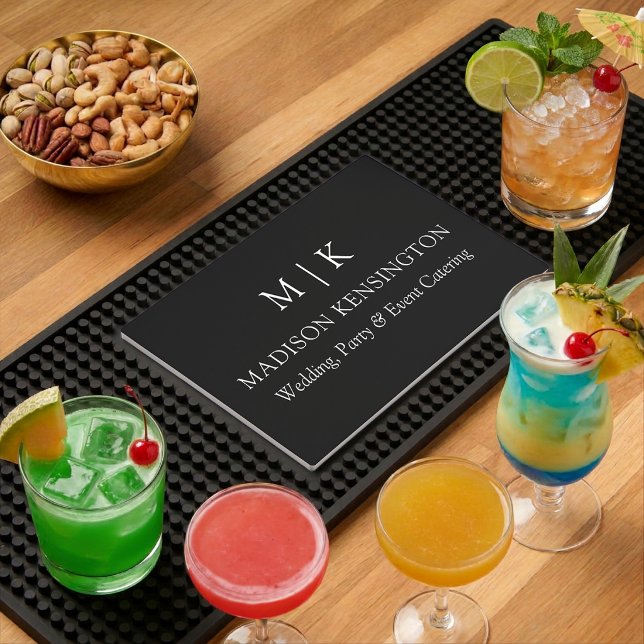 Minimalist Monogram or Add Logo Business Black Bar Mat (Customize to change text size, style or background color.)
