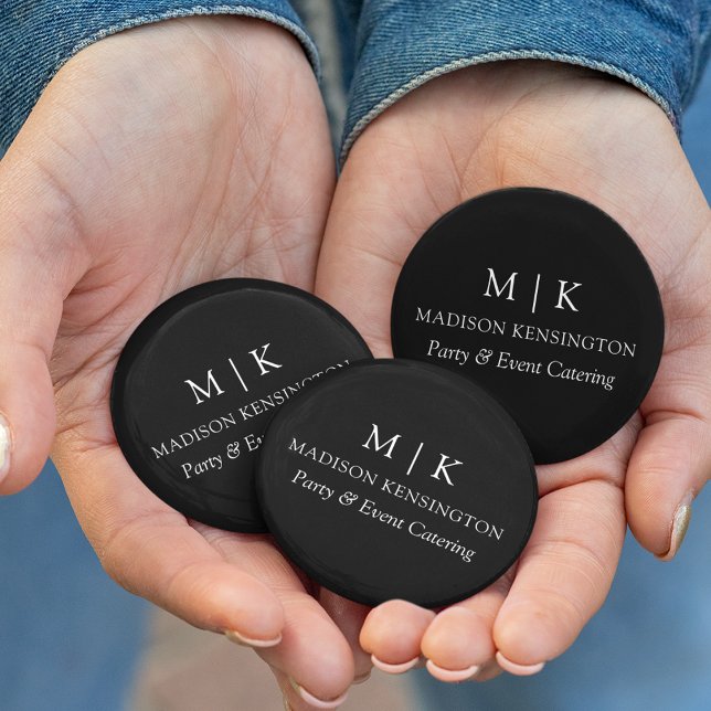 Minimalist Monogram or Add Logo Business Black Button (Edit to Customize text, colors and more)