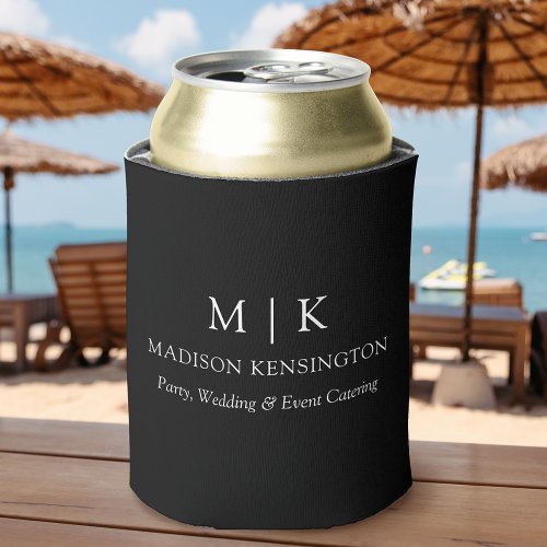 Minimalist Monogram or Add Logo Business Black Can Cooler