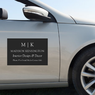 Minimalist Monogram or Add Logo Business Black Car Magnet