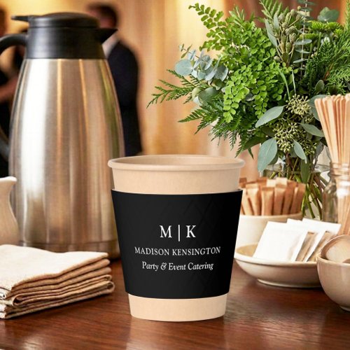 Minimalist Monogram or Add Logo Business Black Coffee Cup Sleeve