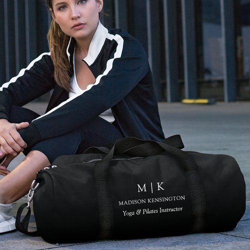 Minimalist Monogram or Add Logo Business Black Duffle Bag