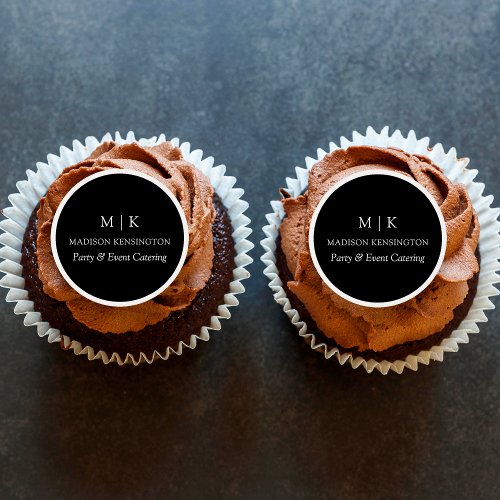 Minimalist Monogram or Add Logo Business Black Edible Frosting Rounds