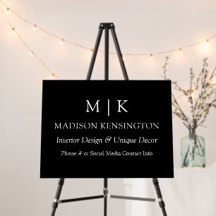 Minimalist Monogram or Add Logo Business Black Foam Board