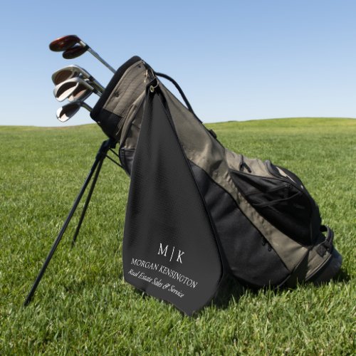 Minimalist Monogram or Add Logo Business Black  Golf Towel