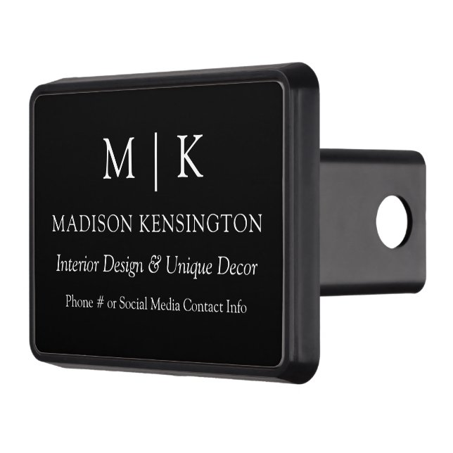 Minimalist Monogram or Add Logo Business Black  Hitch Cover (Left)