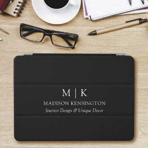 Minimalist Monogram or Add Logo Business Black iPad Mini Cover