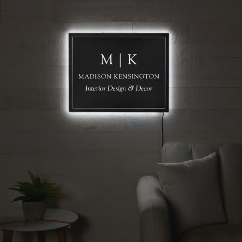 Minimalist Monogram or Add Logo Business Black LED Sign