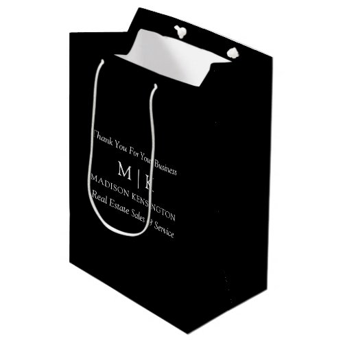 Minimalist Monogram or Add Logo Business Black Medium Gift Bag