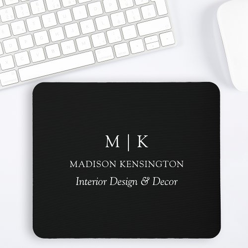 Minimalist Monogram or Add Logo Business Black Mouse Pad