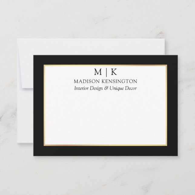 Minimalist Monogram or Add Logo Business Black Note Card (Front)