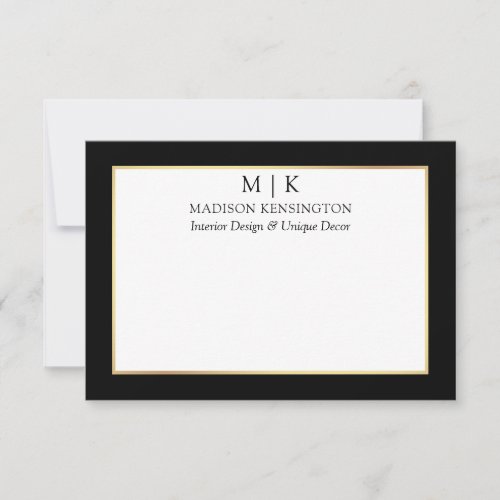 Minimalist Monogram or Add Logo Business Black Note Card