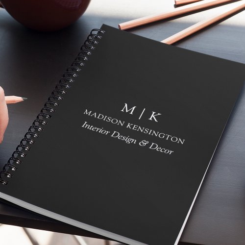 Minimalist Monogram or Add Logo Business Black Notebook