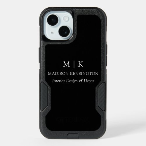 Minimalist Monogram or Add Logo Business Black iPhone 15 Case