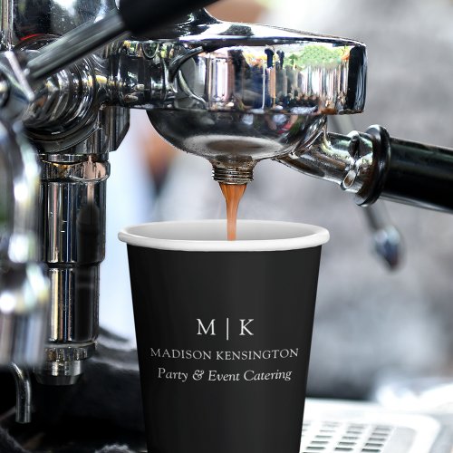 Minimalist Monogram or Add Logo Business Black Paper Cups