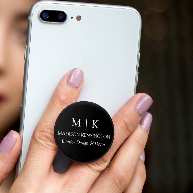 Minimalist Monogram or Add Logo Business Black PopSocket (Edit to Customize text, colors and more)