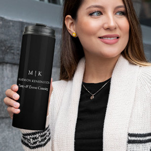 Minimalist Monogram or Add Logo Business Black Thermal Tumbler