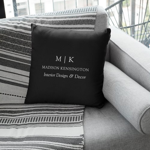 Minimalist Monogram or Add Logo Business Black Throw Pillow