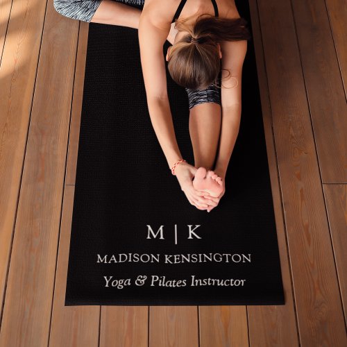 Minimalist Monogram or Add Logo Business Black Yoga Mat