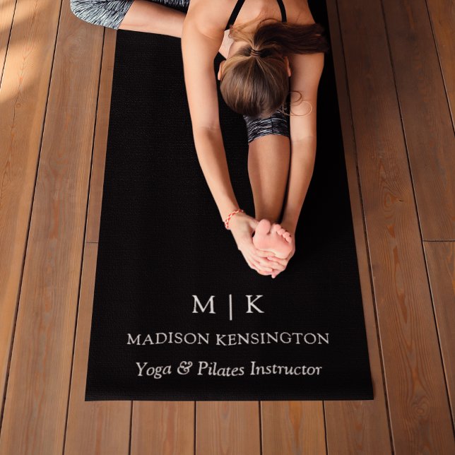 Minimalist Monogram or Add Logo Business Black Yoga Mat (Edit to Customize text, colors and more)